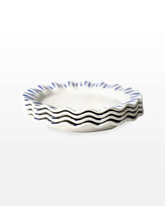 Iris Blue Drop Ruffle Dinner Plates, Set Of 4